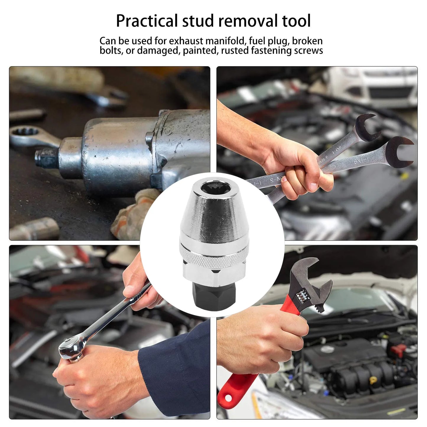 3/8In Drive Stud Extractor Steel Alloy Universal Broken Bolt Remover for 1/4In‑1/2In Rounded Studs